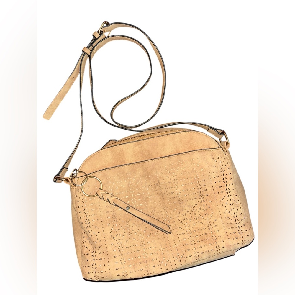 VR NYC Laser Cut Dome Crossbody Bag Elegant Tan Shoulder Bag